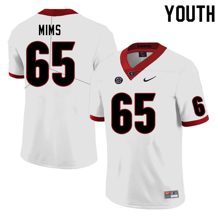 Youth #65 Amarius Mims Georgia Bulldogs College Football Jerseys Sale-White - Click Image to Close